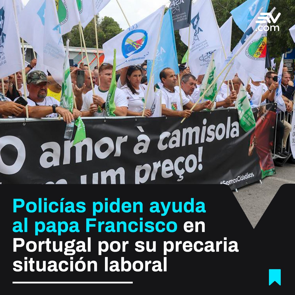 EcuavisaInforma's tweet photo. 📢 Ante la visita del papa Francisco a Lisboa, #Portugal, decenas de agentes de seguridad se movilizaron para denunciar la precariedad laboral de su sector.

Más detalles 👉 https://t.co/1uNKgKKqH2 https://t.co/I8ugLr3zUD