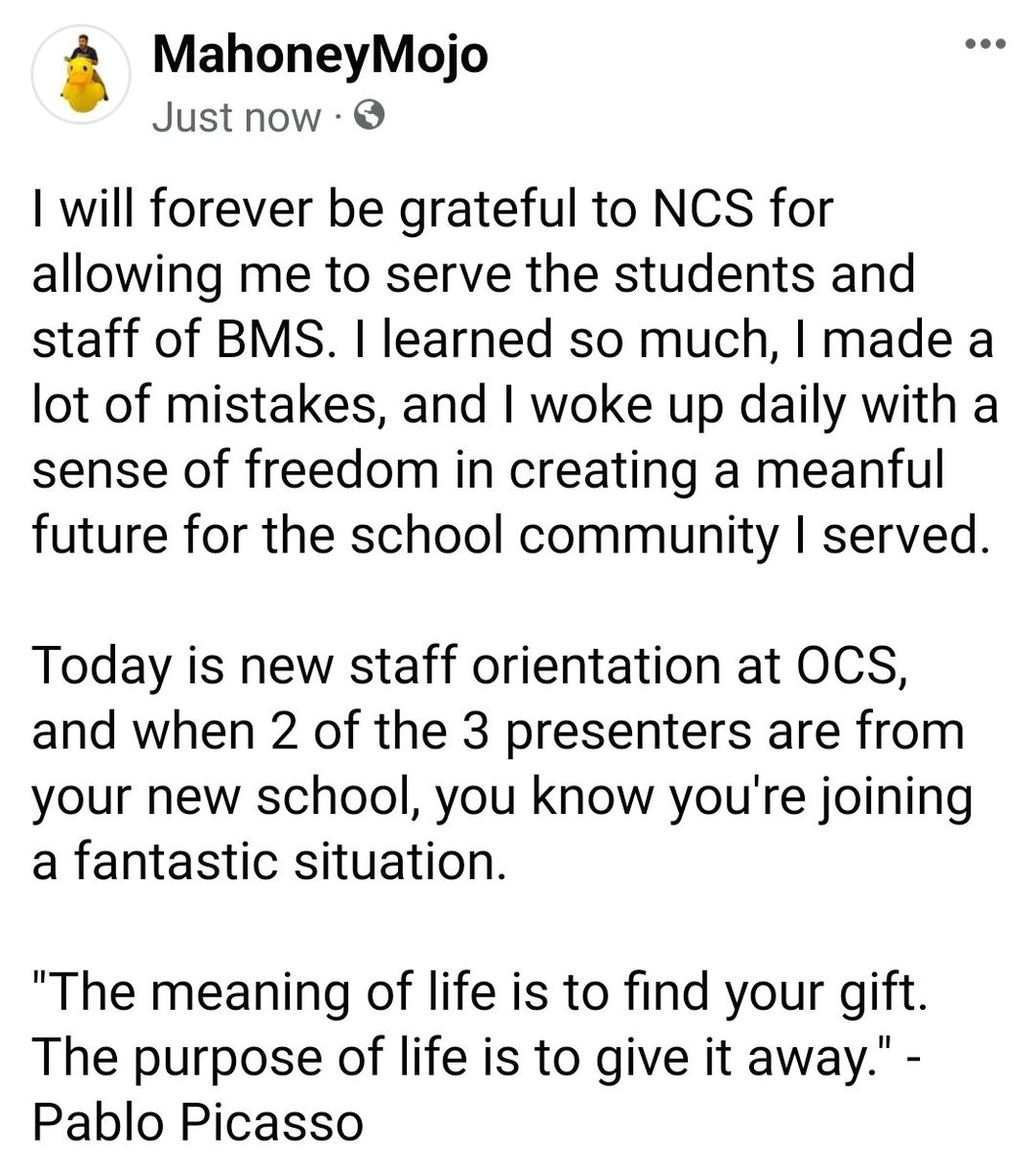I will forever be grateful to NCS for allowing me to serve the students and staff of BMS. I learned so much, I made a lot of mistakes, and I woke up daily with a sense of freedom in creating a meanful future for the school community I served. 
(See pic 3)

#TeamOldham