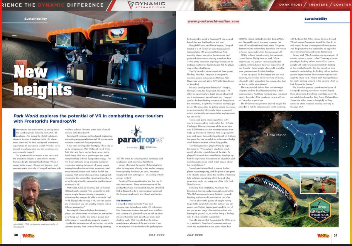 frontgrid's tweet image. Proud to feature as Park World&apos;s Sustainability Feature this month! Check out pages 30 to 31 where we discuss our virtual tourism initiatives and the role VR can play in connecting people to real-world places.  shorturl.at/iyzX0
#virtualtourism #VR #sustainability