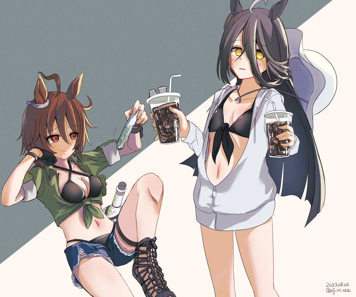 アグネスタキオン(ウマ娘) ,マンハッタンカフェ(ウマ娘) 「水着タキカフェ」|inifniのイラスト