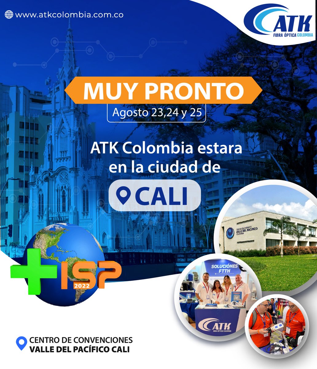 AtkFibraOptica's tweet photo. 🇨🇴Muy pronto estaremos en la ciudad de Cali en la feria +ISP 2023 ,mantente enterado en nuestras redes sociales de todo lo nuevo traemos #cali #+isp #atkcolombia #atk #feriadetelecomunicaciones #telcom https://t.co/iE2KvLZQ51