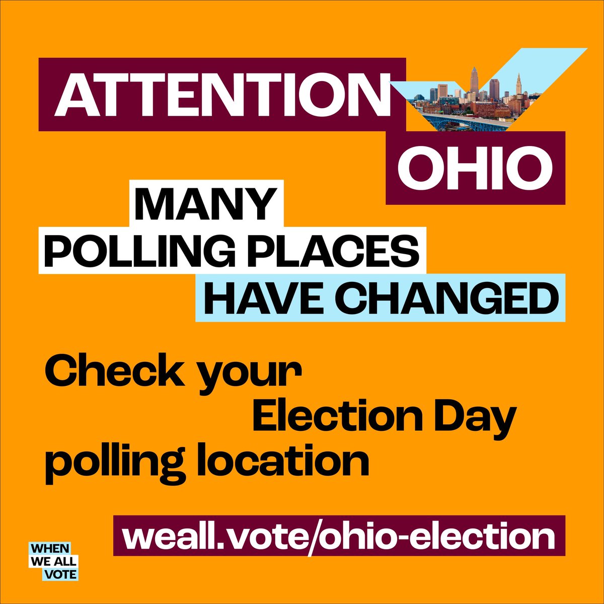🚨 #OHIO 🚨 If you plan to vote on #ElectionDay — Tuesday, August 8 — make sure you confirm your polling place at weall.vote/ohio-election before you head out to vote.