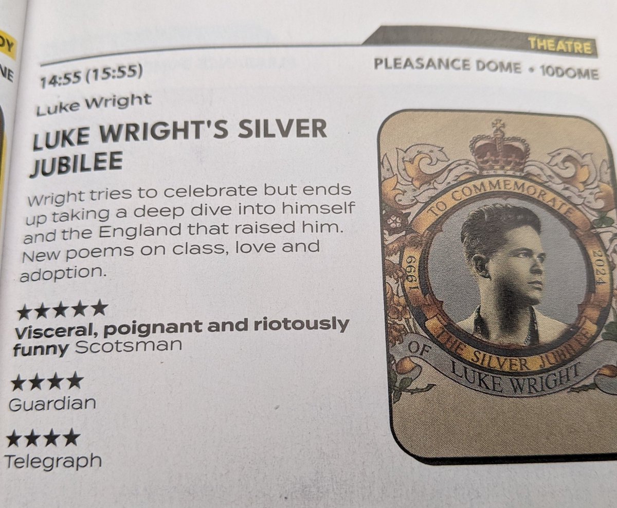 daveainsworth63's tweet photo. Just seen Luke Wright's Silver Jubilee. Engaging, emotive and funny. Clever stuff. I highly recommend it #edinburghfringe #LukeWright. https://t.co/Ktzk1NoxcL