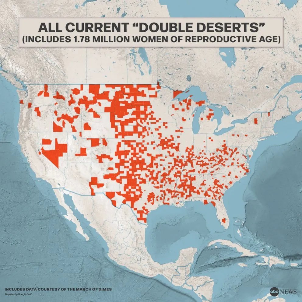 Nearly 2 million American women live in a county without abortion access *or* maternal health care. It's not hard to see where this is going.