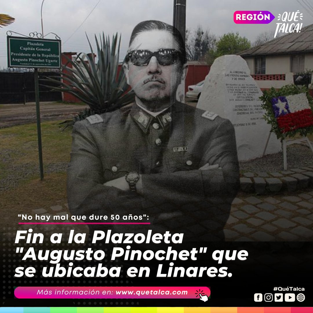 quetalquita's tweet photo. 🔴🚧| Durante las últimas horas fue retirada la piedra qué rendía homenaje al dictador Augusto Pinochet, en una plazoleta ubicada en #Linares. El polémico homenaje había sido instalado ilegalmente, en un recinto público, por la Escuela de Artillería de Linares el año 1991 📌. https://t.co/5hPlVGdGZK