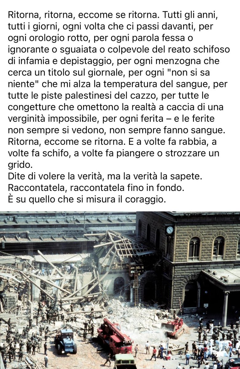 patrickfogli's tweet photo. Dite di volere la verità, ma la verità la sapete. 
Raccontatela, raccontatela fino in fondo. 
È su quello che si misura il coraggio. 

#2agosto https://t.co/VC9EDjrwOs