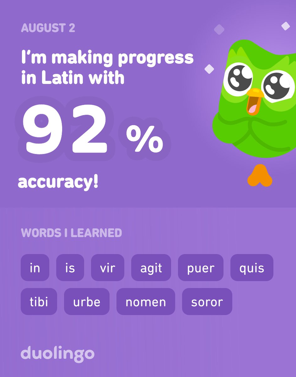 indrayust's tweet image. Quid tibi est nomen?

I&apos;m #learninglatin on #duolingo