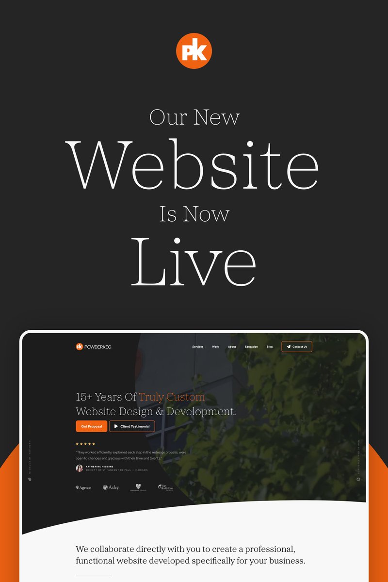 WeArePowderkeg's tweet photo. Excited to share our brand new website with the world. After all, creating websites is what we do! https://t.co/fegvw8Lwsk
