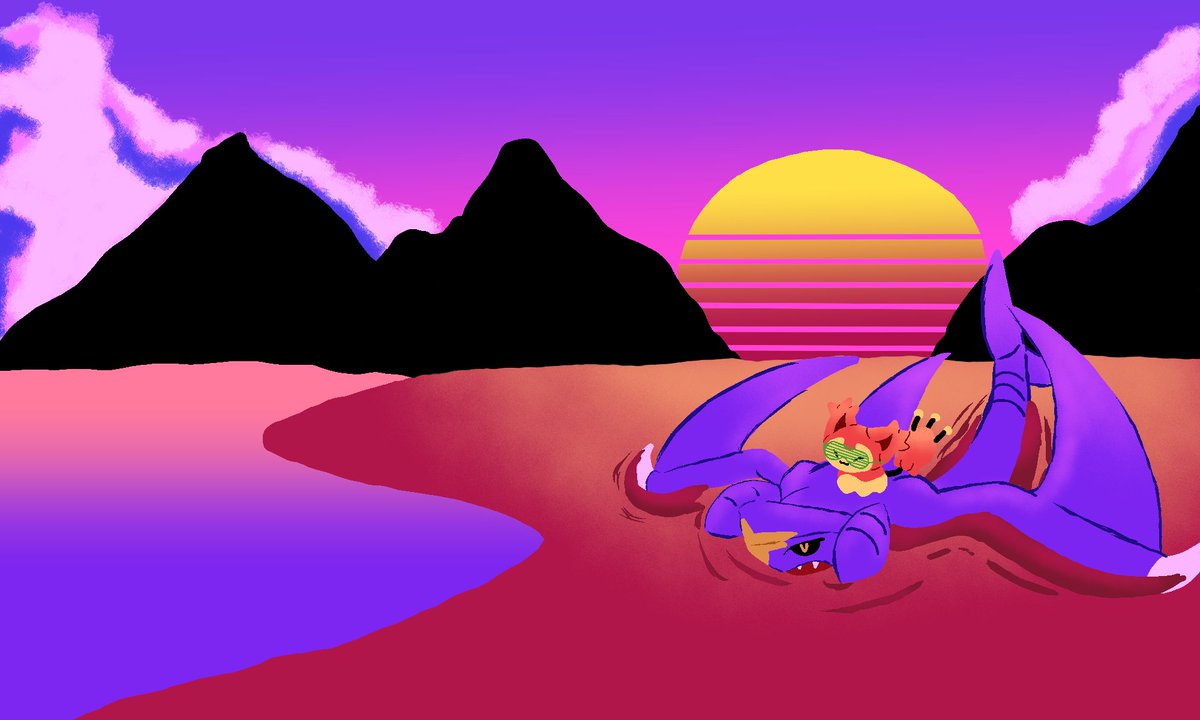 commission for <a href="/shadowfox643/">Shadowfox</a> of a garchomp n' skitty surfing in the sand
