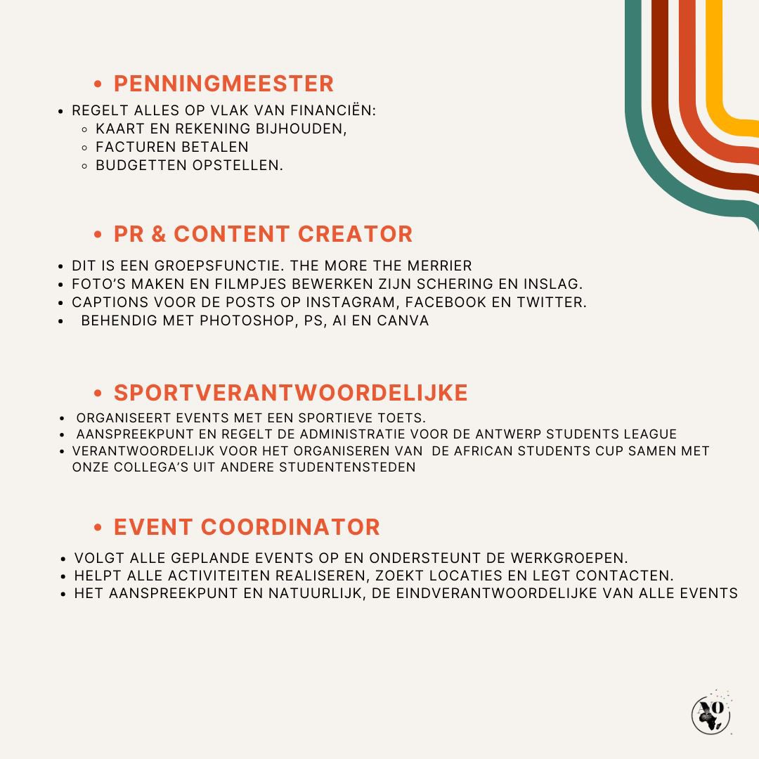 JOIN THE TEAM 🌍

Ben jij een student en wil je bijdragen aan de African student community in Antwerpen ? Hier is jouw kans! 🔥

Slide in onze DMs voor meer info en sollicitatieprocedure 📥

✌🏾