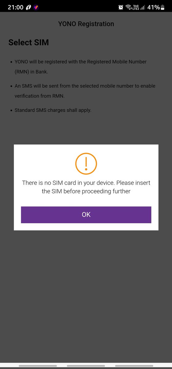 ajity2909's tweet photo. @TheOfficialSBI  I m getting this error while I m trying to login into yono app with esim. https://t.co/W4PAwfQtDz