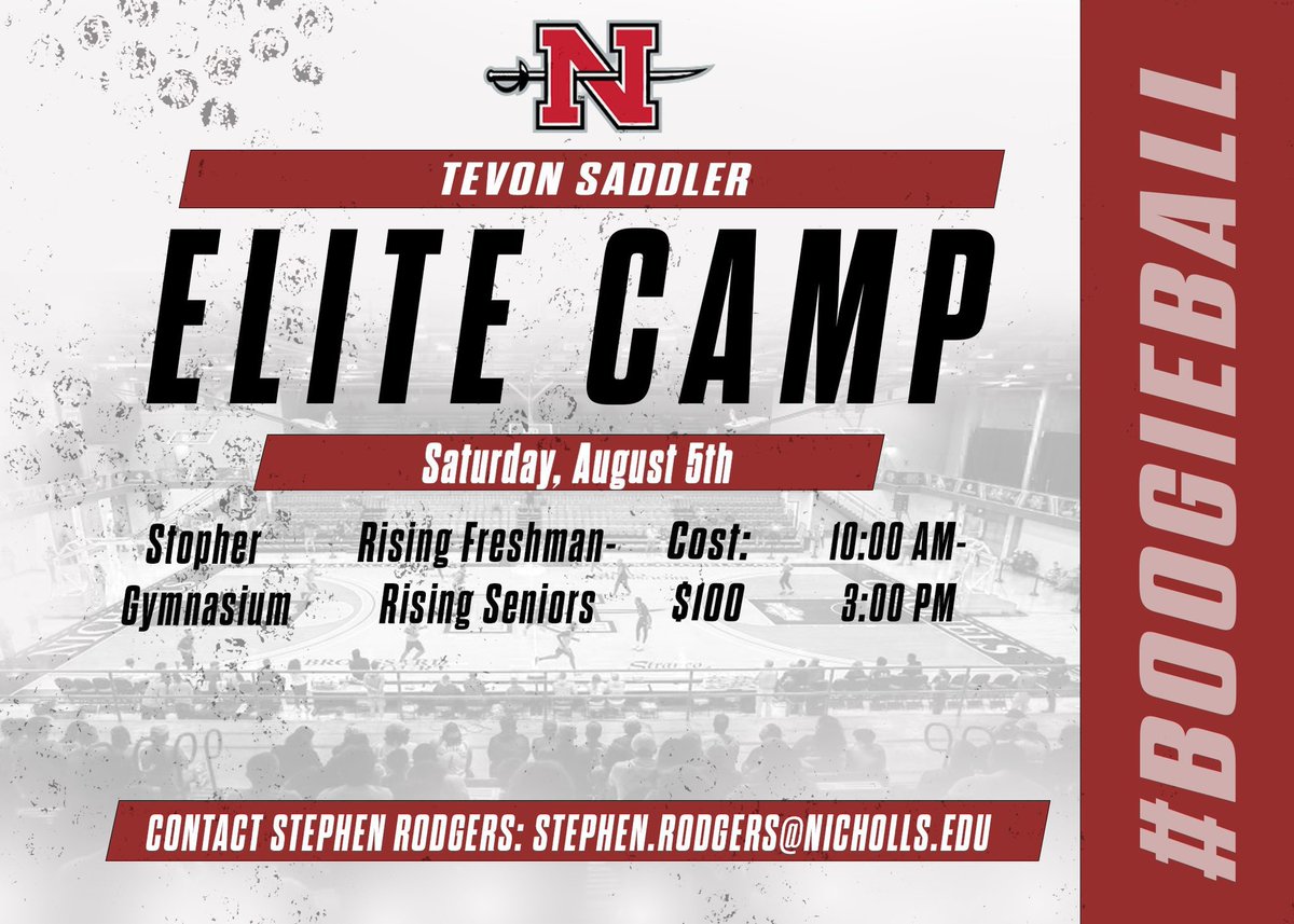 ELITE CAMP UPDATE:

Elite Camp will now take place at the Harold J. Callais Rec Center on campus! (147 Bowie Road Thibodaux, LA 70301)

We still have availability! Sign up at register.ryzer.com/camp.cfm?sport…

#GeauxColonels #BoogieBall