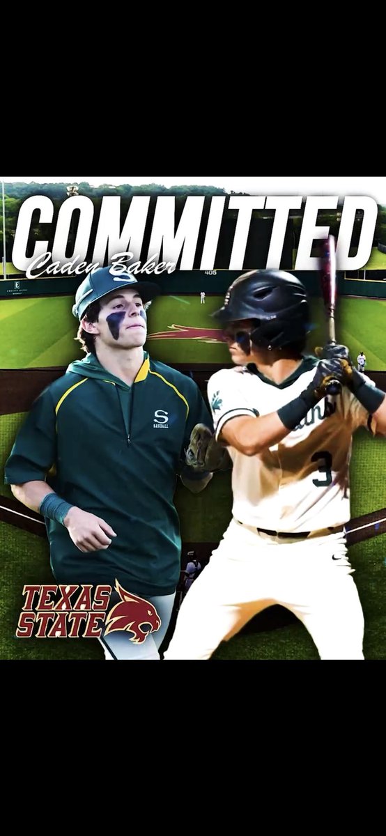 CadenBaker2024's tweet photo. I am extremely blessed and excited to announce my commitment to further my education and play baseball at Texas State University. Thank you to my coaches, teammates, and family for supporting me throughout my journey. #EatEmUp #GoBobcats @TxStateBaseball @2K23SHSBaseball @TwelveRecruits @TwelveBaseball