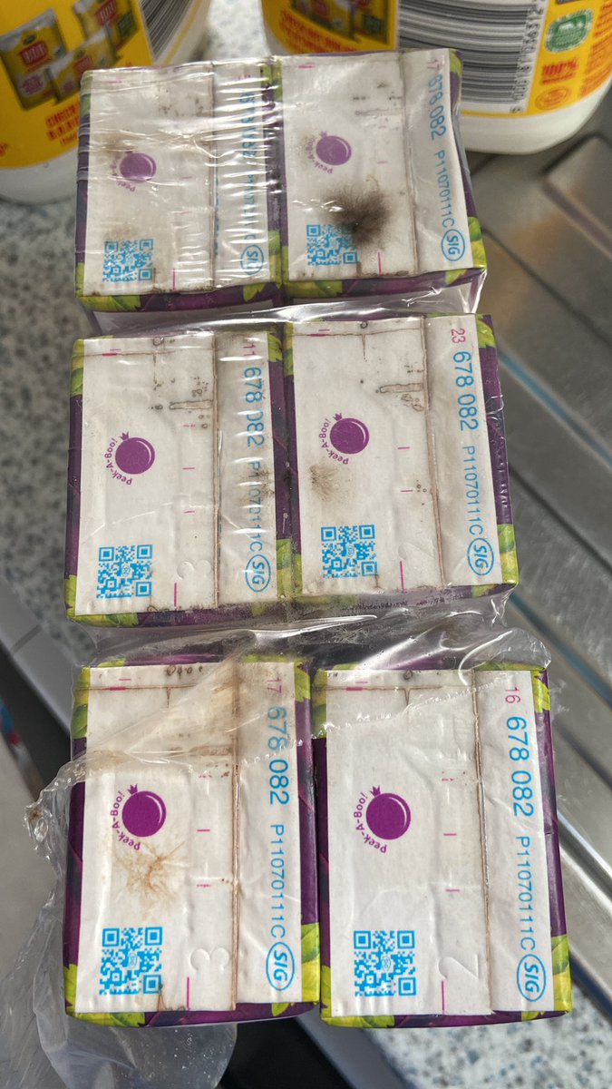 Lully78's tweet photo. @Tesco mould growing all over the cartons of drink I just received in my home delivery . Your pickers need more training better glasses or a new job. https://t.co/Wjg4nCyb7p