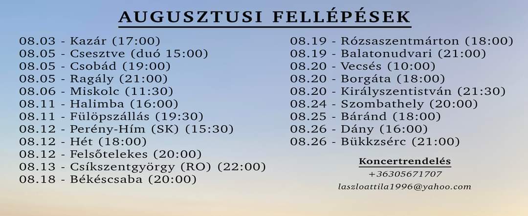 laszloattila96's tweet photo. Kedves Barátaim! Mozgalmas lesz az Augusztus is, remélem találkozunk! 🙂 https://t.co/T86s70QrkB