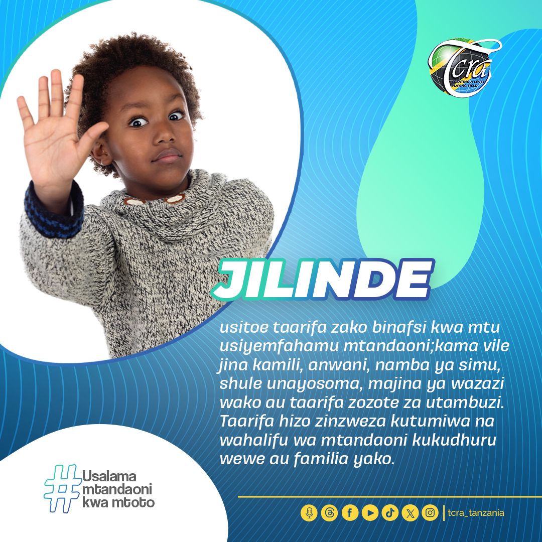 venant_clement's tweet image. Ujumbe Muhimu kwa Mamlaka ya Mawasiliano Tanzania

"Vidokezo vya usalama mtandaoni kwa watoto."

#usalamamtandaonikwawatoto 
#usalamamtandaounaanzanamtubinafsi 
#tcratz