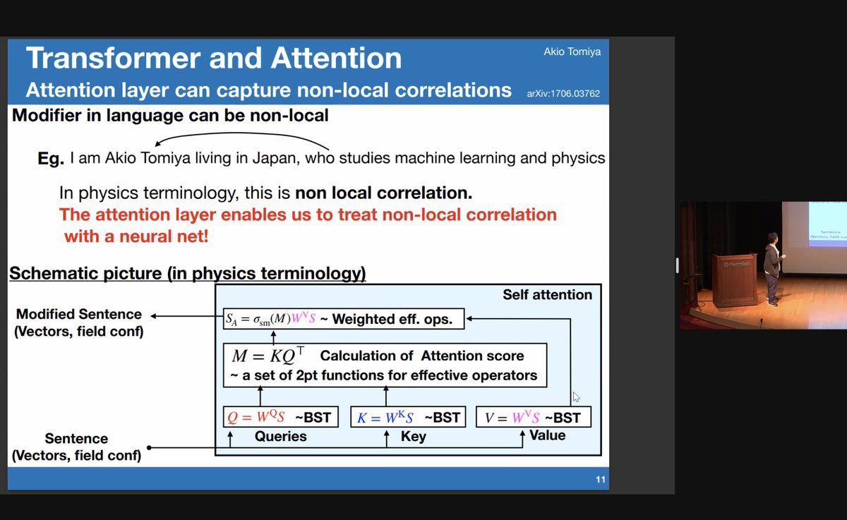 rothkopfAK's tweet image. Today @AkioTomiya (@iput_osaka) presented his recent work (2306.11527) bringing transformer #machinelearning technology to fundamental physics simulations &amp;amp; extending it with equivariance in his @Fermilab #Lattice2023 talk &quot;Equivariacne is all you need&quot;. Non-local correlations🤩!