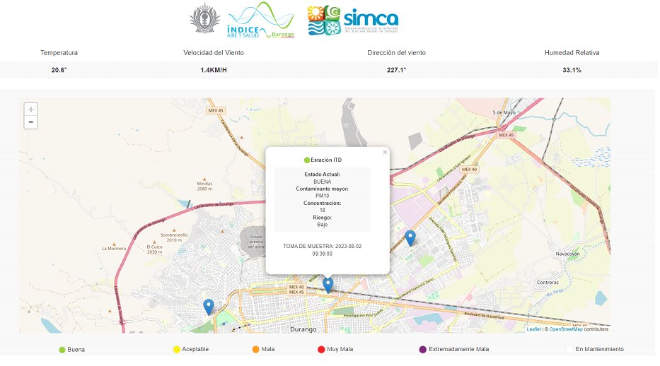 SimcaDgo's tweet photo. 02/08/23 La calidad del aire en DURANGO al momento es BUENA, con mayor concentración en Estación ITD.  RECOMEDACIONES: Disfrute de actividades al aire libre y atienda recomendaciones para COVID-19 https://t.co/eKI9RXPRLe