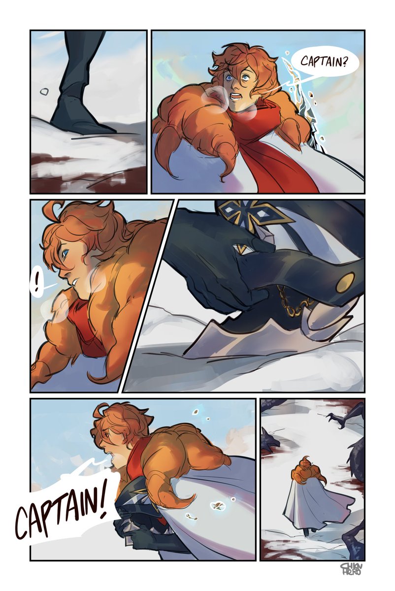 chknhero's tweet photo. Childe keeps forgetting that he's not supposed to look at Capitano when he's hunting #capitaru 
⚠️ blood https://t.co/uL9OVQYYjR