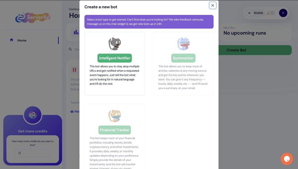 ServerfulApp's tweet image. New bots are coming soon! You&apos;ll be able to send yourself summaries, &amp;amp; plan out upcoming days with you own smart agents.
