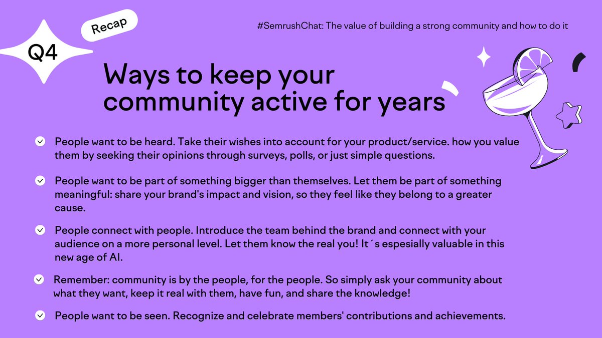 semrush's tweet image. Q4 Recap: Keeping a community thriving and interactive for years is just like nurturing lasting friendships. It&apos;s about creating special moments, offering support, and being a good listener. Here are more tips from our chatters &amp;amp; @Olgandrienko! #SemrushChat