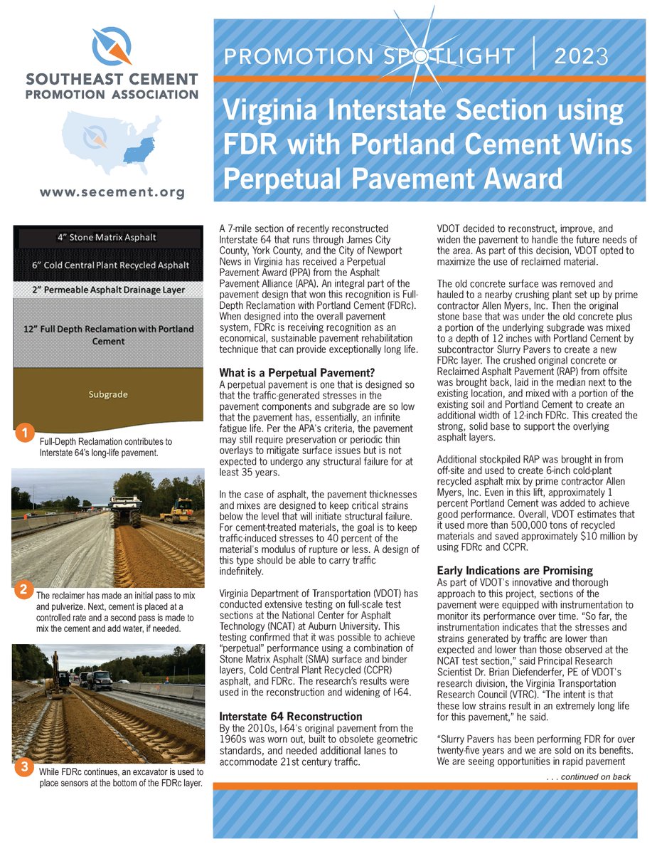 Read our July Spotlight: Virginia Interstate Section using FDR with Portland Cement Wins Perpetual Pavement Award
secement.org/.../08/2307_2_…
