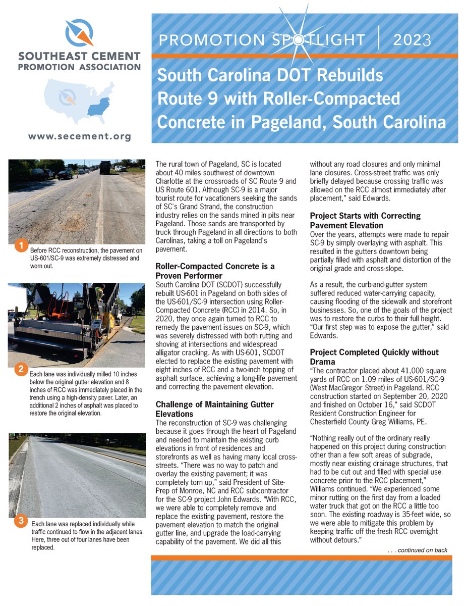 Read our July Spotlight: South Carolina DOT Rebuilds Route 9 with Roller-Compacted Concrete in Pageland, South Carolina
secement.org/.../08/2307_1_…