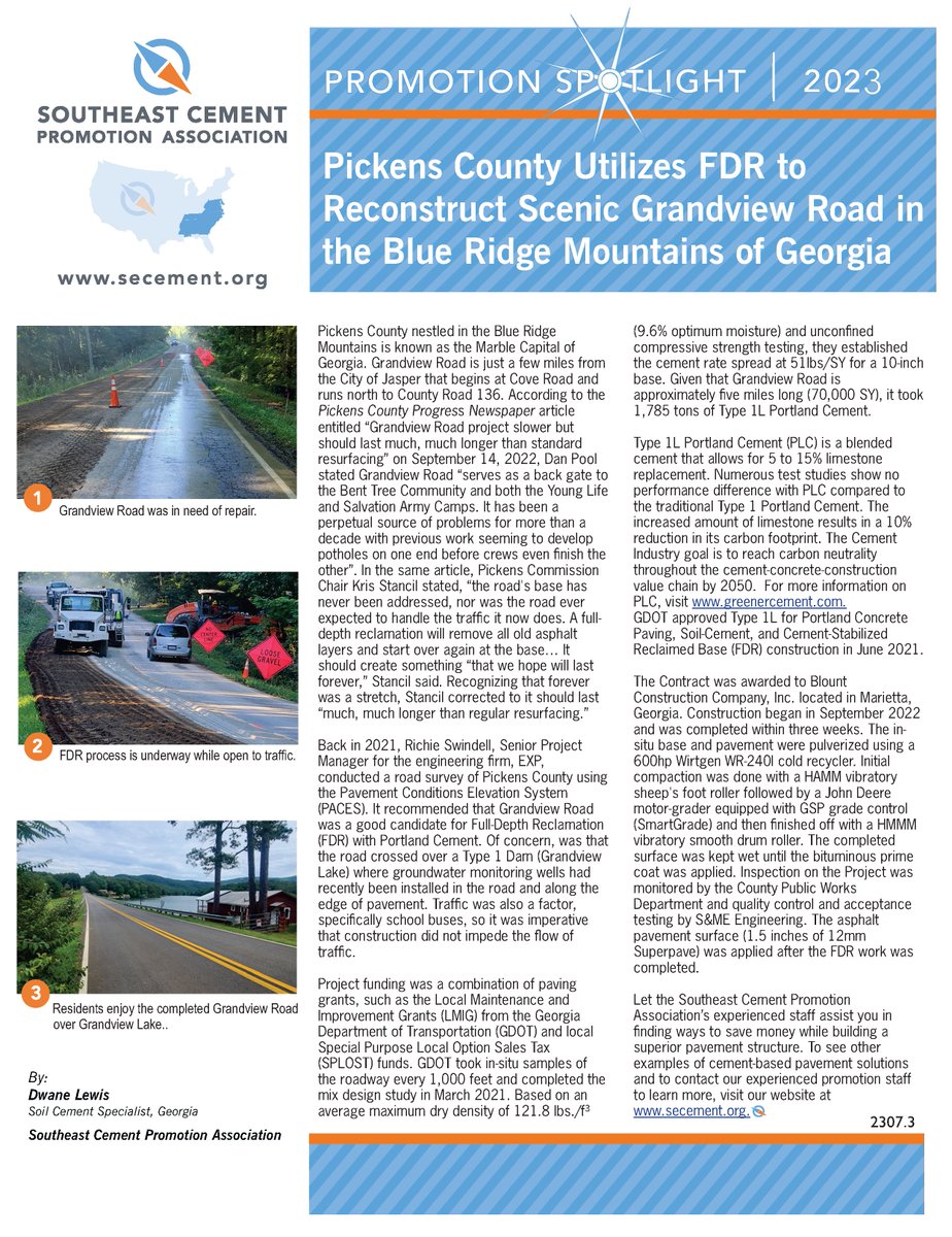Read our July Spotlight: Pickens County Utilizes FDR to Reconstruct Scenic Grandview Road in the Blue Ridge Mountains of Georgia
secement.org/.../08/2307_3_…