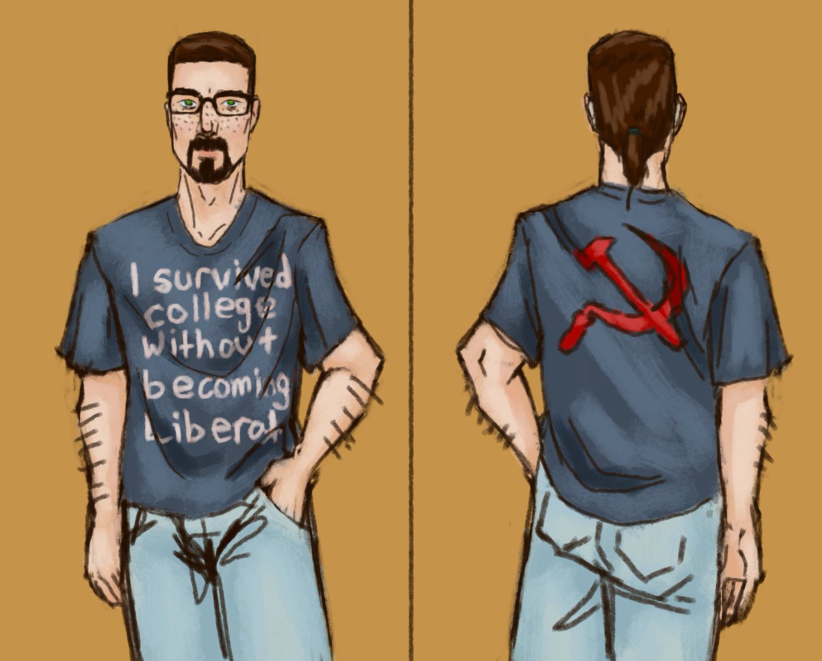 this_should_do's tweet photo. collection of gordon with silly text on his outfits (all very old lmao) #gordonfreeman #halflife https://t.co/m52IA6Xi1e