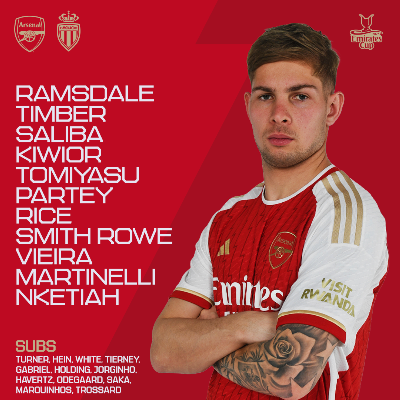 Arsenal's tweet photo. 🔴 𝗧𝗘𝗔𝗠𝙉𝙀𝙒𝙎 ⚪️

🧱 Tomiyasu at the back
💪 Rice anchors our midfield
📞 Nketiah leads the line

📺 Purchase your Match Pass to watch LIVE 👇