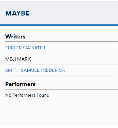 SmithCharts's tweet image. 🎶|  Sia has registered an new song titled “Maybe” on ASCAP

With Sam Smith being one of the writers 👀