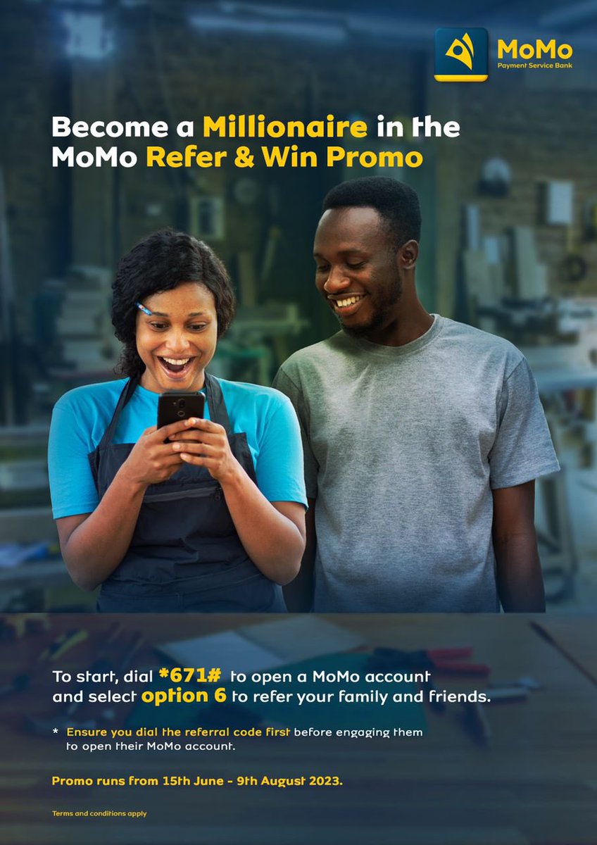 MrTybaba's tweet image. Take a step towards financial success! Participate in the #MoMoReferAndWin 
Promo, refer friends to open a MoMo account, and get a chance to be the next millionaire!!!