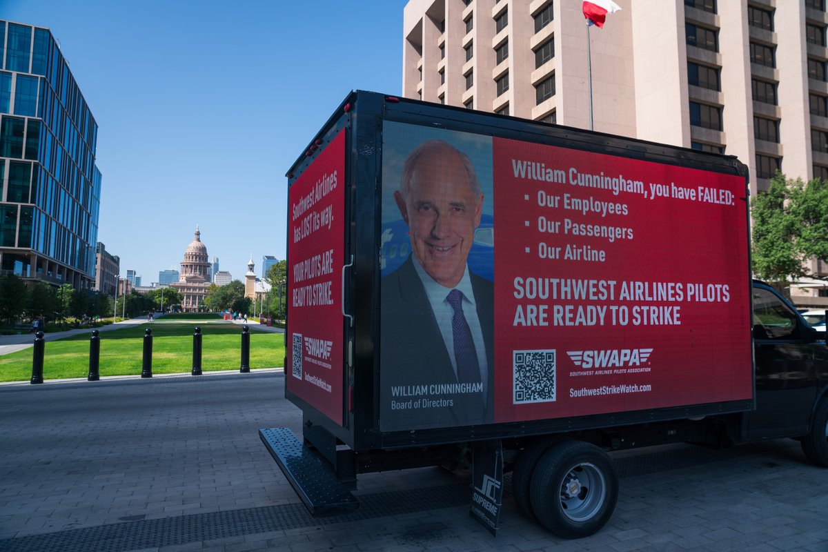 swapapilots's tweet photo. As a @SouthwestAir Board of Directors member, William Cunningham, you are responsible to your employees, your passengers, and your airline. Every day that goes by without a contract is a failure.

#TimesUpBob and Southwest Airlines, your Pilots are #READYTOSTRIKE https://t.co/wVsRhvAZJ0