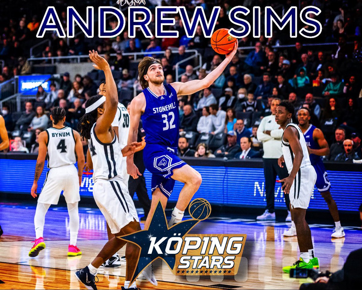 StonehillMBB's tweet photo. Congratulations to @andrew_sims32 on signing his first professional contract with @kopingstars of the Swedish Basketball League

#GoHill https://t.co/i0YM00iovr