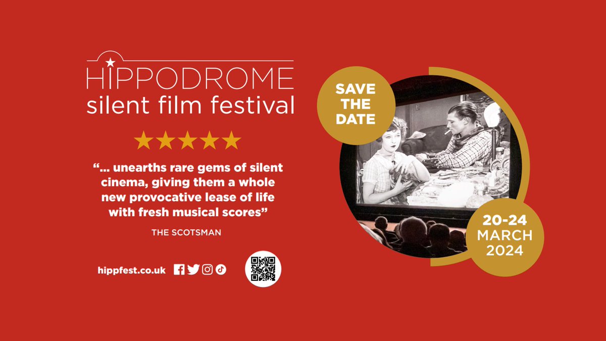 Just a wee reminder tweeters (... Xers?) that we'll back in 2024 screening more sensational #SilentCinema with #LiveMusic. Here's a wee Save The Date card to spread the word! 

⭐️ See you from 20 - 24 March 2024⭐️

For info on all things #HippFest, browse: hippfest.co.uk