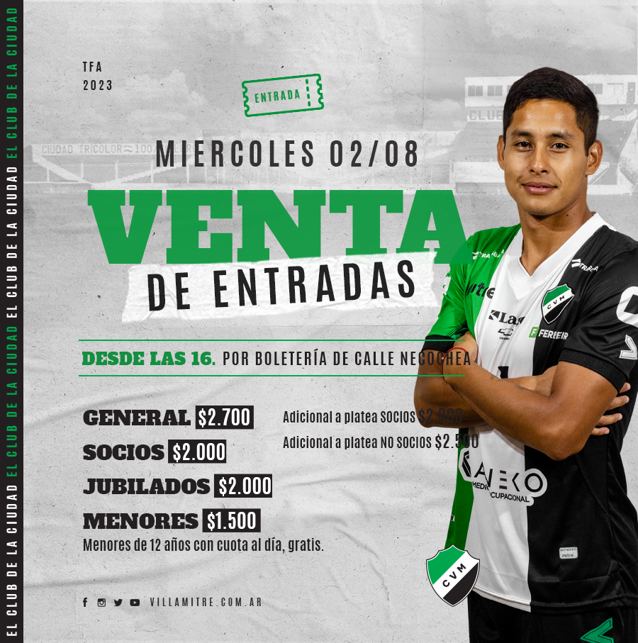 #Fútbol | ⚽️ #TFA
🎫 ¡Todos a El Fortín! Boleterías habilitadas a partir de las 16.00

💪 Adquirí tu link para el Streaming Oficial:bit.ly/VM-SDM

#ElClubDeLaCiudad🇦🇪