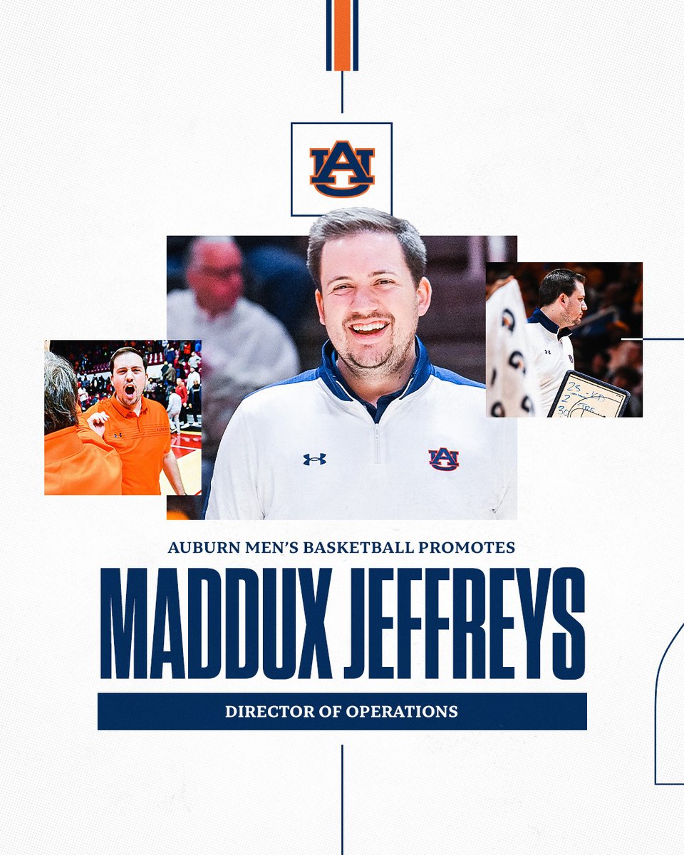 AuburnMBB's tweet photo. Rising from student manager to graduate assistant, and now, Director of Operations. Congrats to @mxjeff23 

#WarEagle https://t.co/X2LhWcdN1S