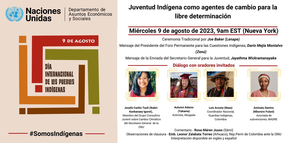 UN4Indigenous's tweet photo. Want to hear more from some amazing #IndigenousYouth as agents of change? Join us for #IndigenousPeoples Day on 9 Aug for a virtual commemoration! ✨ Register here: https://t.co/mkbzhwXXAC #WeAreIndigenous https://t.co/8TYUtM0CIK