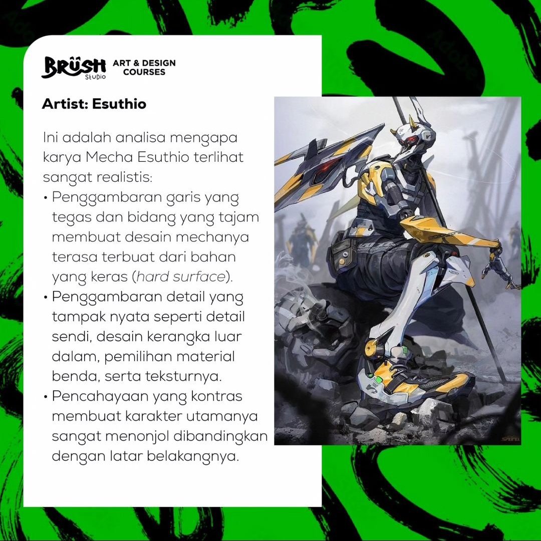 brushstudiojkt's tweet image. Hai Brushers! Kalian suka gambar mecha dan pengen karya kalian terlihat lebih realistis?

Yuk simak caranya artist Esuthio dalam membuat karya mecha realistisnya!

#ObserveandLearn #Mecha #Realisticart #Digitalpainting #Artoftheday #HumanArt