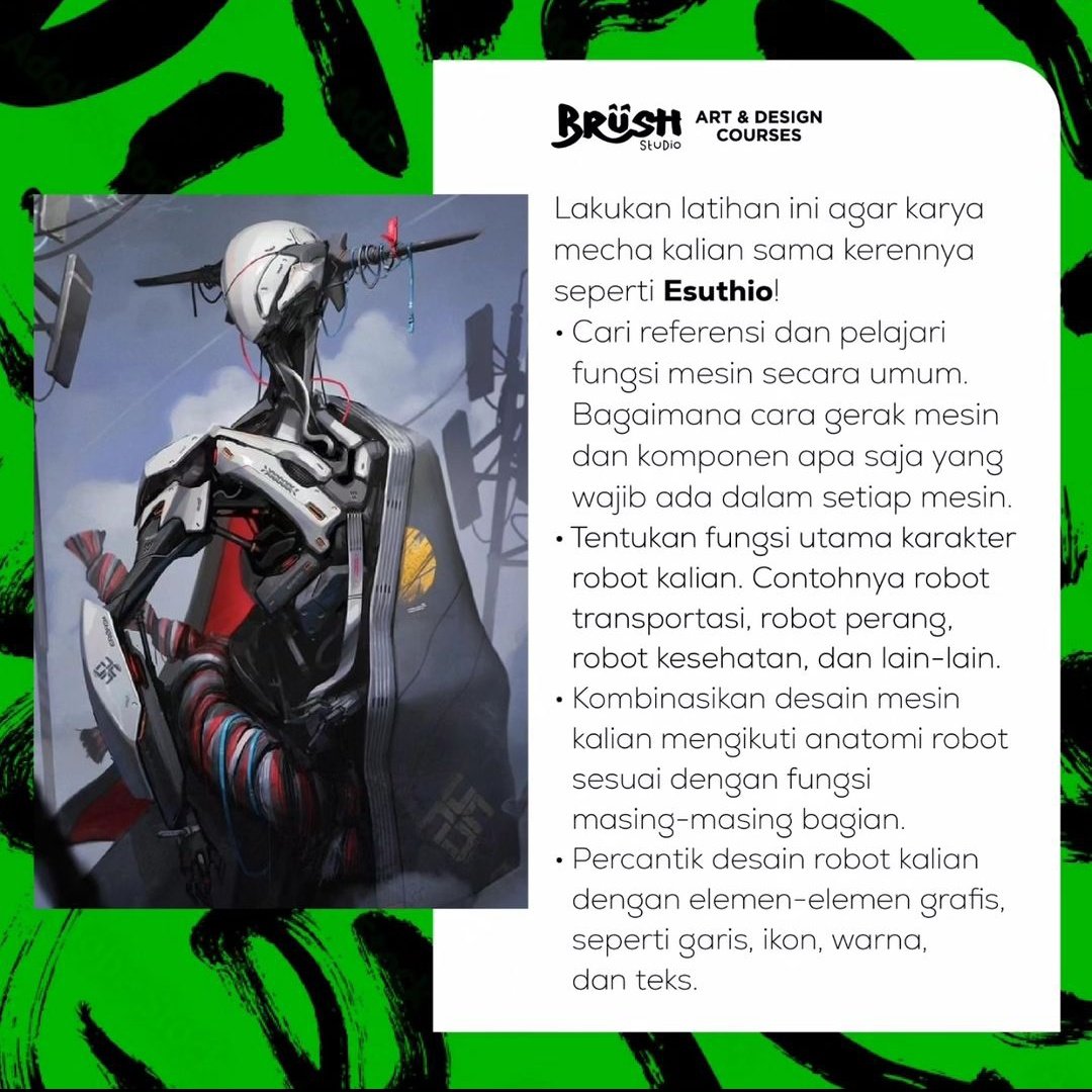 brushstudiojkt's tweet image. Hai Brushers! Kalian suka gambar mecha dan pengen karya kalian terlihat lebih realistis?

Yuk simak caranya artist Esuthio dalam membuat karya mecha realistisnya!

#ObserveandLearn #Mecha #Realisticart #Digitalpainting #Artoftheday #HumanArt