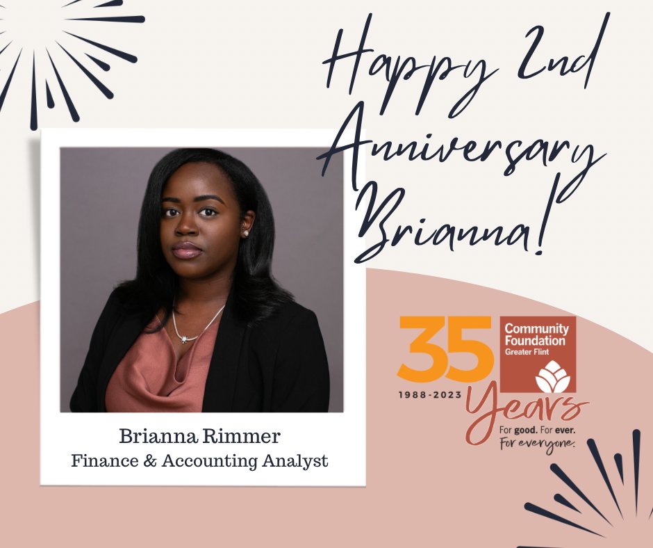 giveflint's tweet photo. Join us in wishing Brianna Rimmer, Accounting Analyst, an incredibly happy 2nd anniversary at CFGF! 🎉🎉 https://t.co/bapVwZPQjO