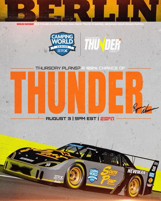 Tomorrow night we go at it again for Thursday Night Thunder @SRXracing @BerlinRaceway @CampingWorld tune in 9pm on @espn @southpointlv @BassProShops