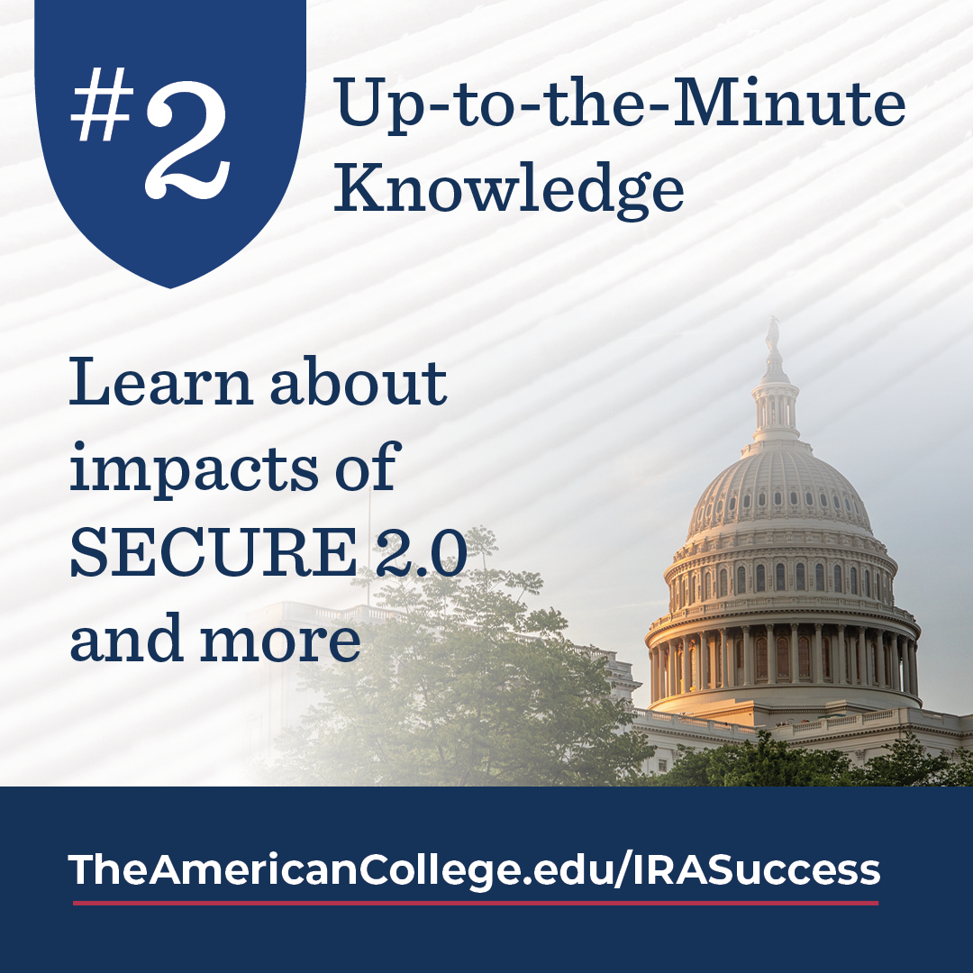 TheAmerCol's tweet photo. Discover cutting-edge, future-proof retirement planning strategies with our refreshed and updated @theslottreport's IRA Success program. Enroll today and save 10% on the IRA knowledge you need to succeed at https://t.co/U9eaUQrNYf. #financialservices #irasuccess https://t.co/5QYTp4VCpV