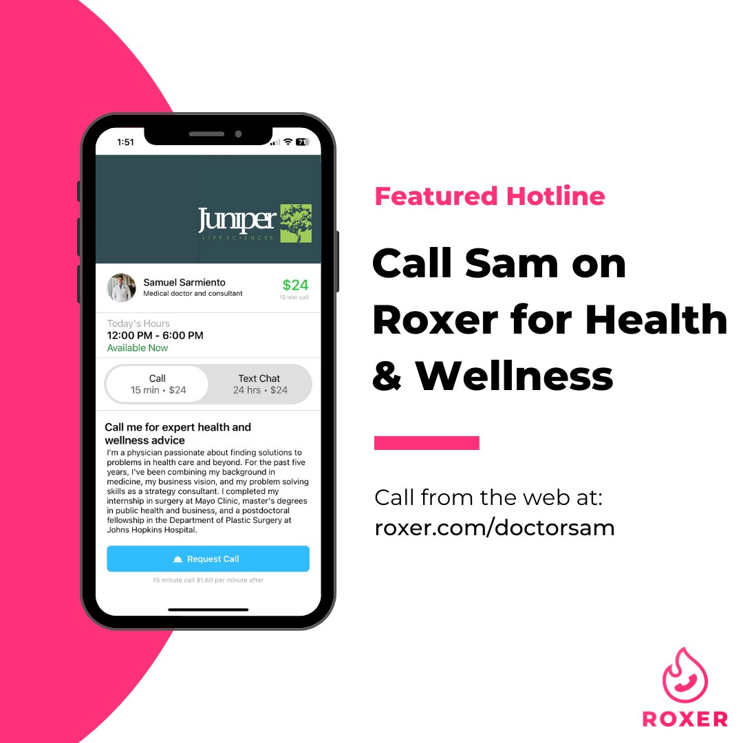 roxer's tweet photo. Did you know that you can use Roxer to speak with a doctor over the phone? 🩺

Call Dr. Sam at https://t.co/OZuhd0AqQ6

#roxer #doctor #doctoronline https://t.co/WXjazBS8bj