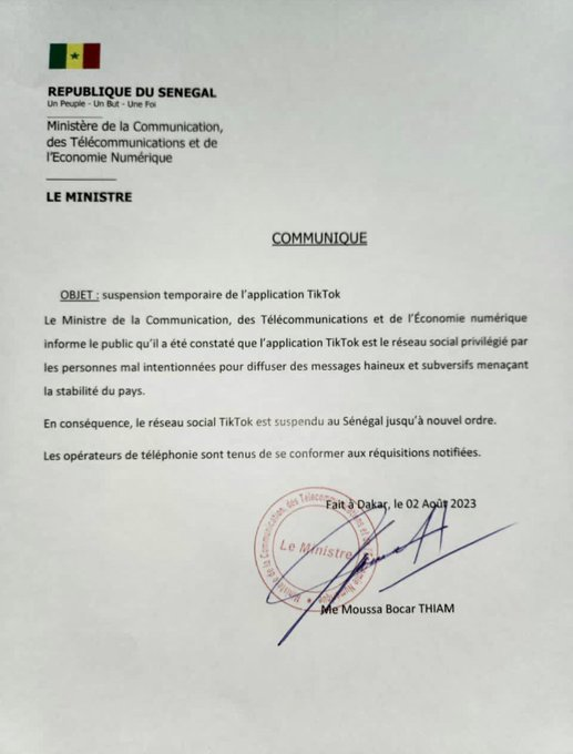 Ricardo_1934's tweet photo. #ATENÇÃO! O governo do #Snegal anunciou a suspenção da internet em todo o país, incluindo banindo aplicativos como o TikTok, onde manifestantes postam os vídeos.
O governo disse que é até acalmarem a revolta. https://t.co/a0tnKrNVsb