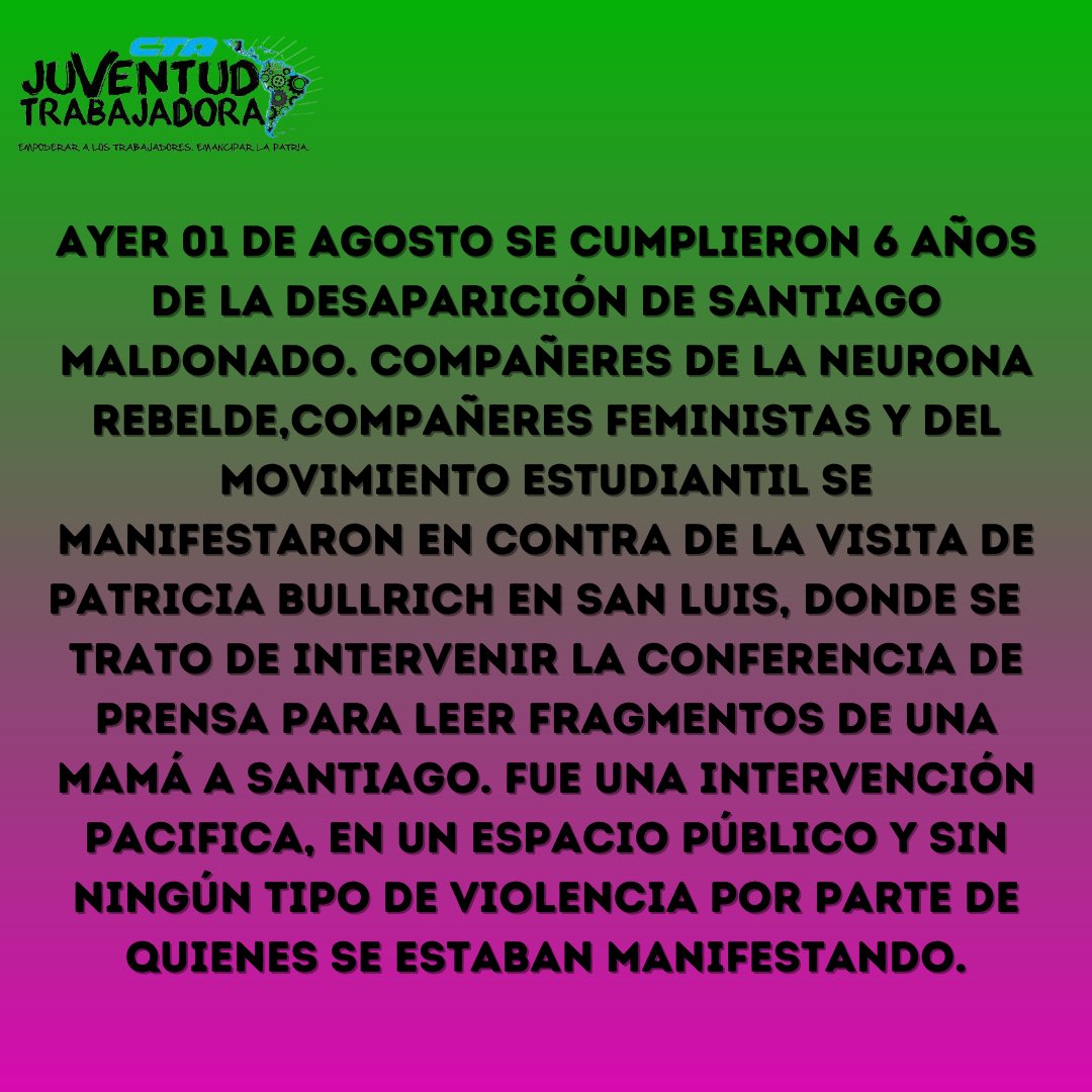 juventudcta's tweet photo. Comunicado de repudio y criminalización de la protesta por parte de los medios hegemónicos de comunicación, nacionales como de la provincia de San Luis.

@CTAok https://t.co/RFRovTMSWm