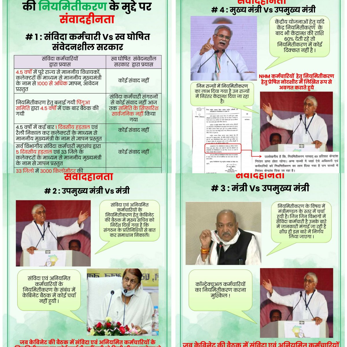 यदि एैसा है तो  संविदा कर्मचारीयों के नीयमितिकरण करने में देरी क्यो हो रही है तुरंत नीयमितिकरण का आदेश जारी करें और  #भूपेश_है_तो_भरोसा_है  कहावत को चरितार्थ करें तब ही तो पूर्ण भरोसा होगा। 
#संविदा_नीयमितिकरण 
#संविदा_मुक्त_छत्तीसगढ़ 
#Wewantregular 
#samvidaniymitikaran