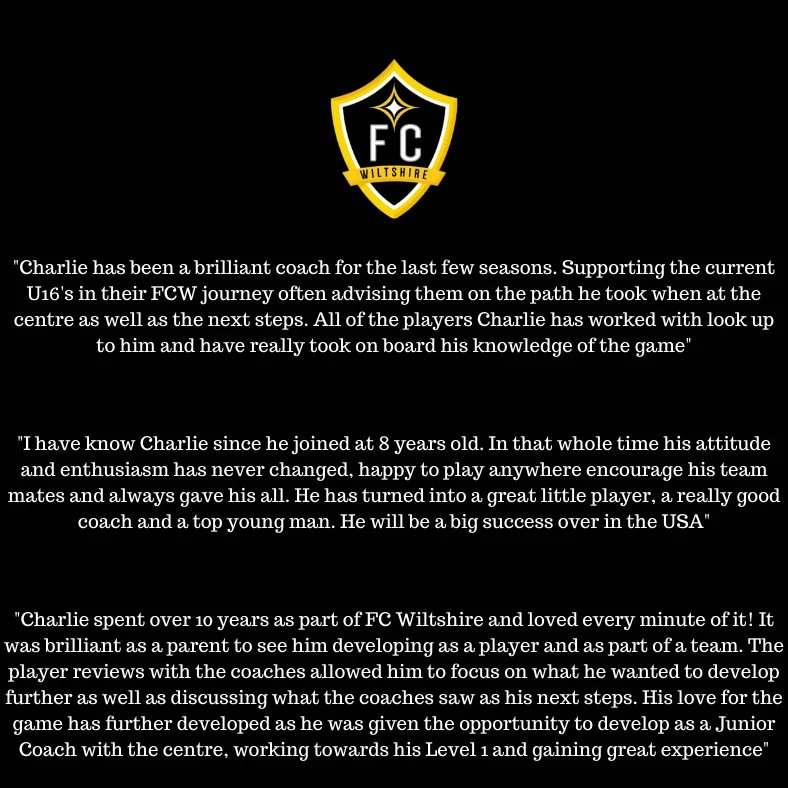 We wish Charlie Stammers good luck as he departs on his football scholarship adventure in USA!

Represented the Centre through all age groups and being a role model to our younger players.  He has set the standard to which all players should aspire to.  

Good luck Charlie!