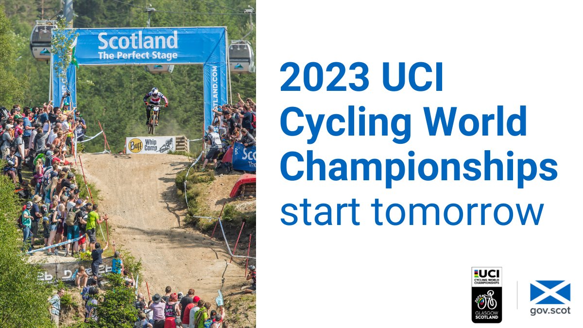 scotgov's tweet photo. 🚲 The biggest cycling event ever starts tomorrow!  
 
@CyclingWorlds is being held in Scotland from 3 to 13 August.  
 
Get involved in the 13 Championships across Scotland, with many events free to attend. 
 
You can find out more at https://t.co/jVcFigW42t
 
#PowerOfTheBike https://t.co/YZU7KbFV2g