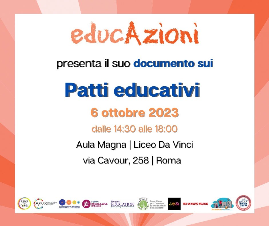 #EducAzioni, di cui Alleanza per l’Infanzia fa parte, rende noto il proprio vademecum sui #PattiEducativi, tema che sarà oggetto di un prossimo confronto pubblico in presenza a Roma il 6 ottobre prossimo.
Salva la data e scarica il vademecum: alleanzainfanzia.it/wp-content/upl…